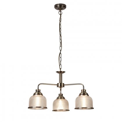 Searchlight Bistro II 3 Light Ceiling, Antique Brass, Halophane Glass