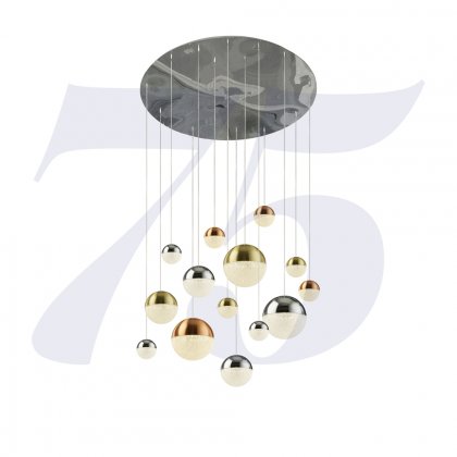 Searchlight Planets 14Lt Pendant-Chrome Finish W Copper,Chrome,Satin Brass Caps & Crystal Sand