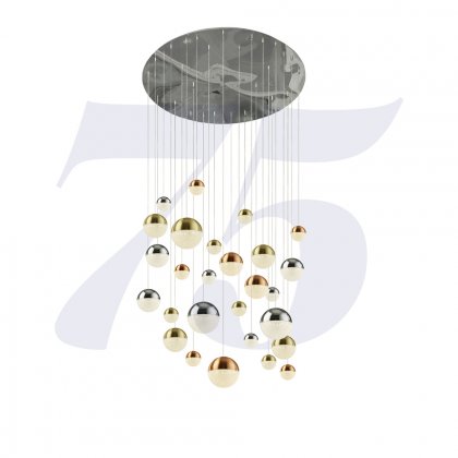 Searchlight Planets 27Lt Pendant-Chrome Finish W Copper,Chrome,Satin Brass Caps & Crystal Sand