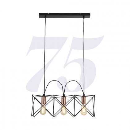 Searchlight Anthea 3 Light Black Frame Pendant With Copper Detail