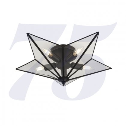 Searchlight Star 5 Light Flush Fitting Black With Clear Glass Panels