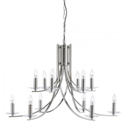 Searchlight Ascona-12Lt Ceiling,Satin Silver Twist Frame,Clear Glass Sconces