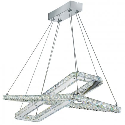 Searchlight Clover-Led Ceiling (2 X Rectangle) Chrome Clear Crystal Glass