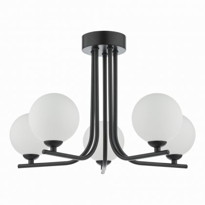 Cradle 5 Light Semi Flush Matt Black Opal Glass