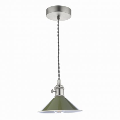 Hadano 1 Light Pendant Antique Chrome With Olive Green Shade