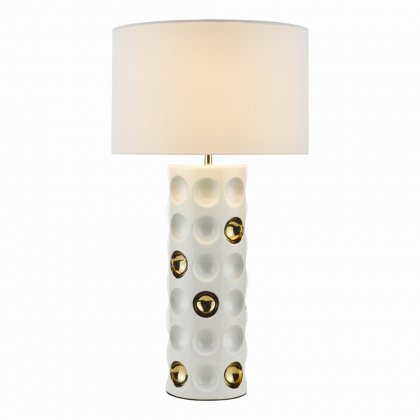 Dimple 1 Light Ceramic Table Lamp Gloss White Gold With Shade