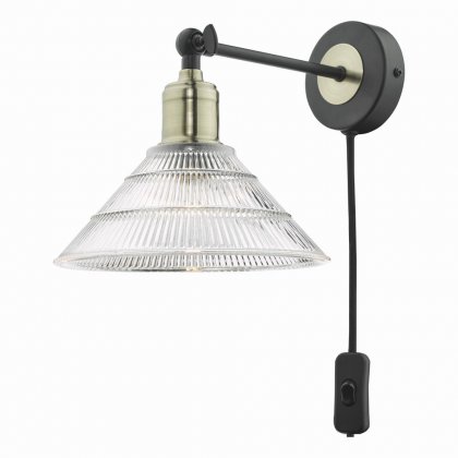 Boyd Single Wall Light Antiq Brs & Matt Blk w Ribbed Glss Shde