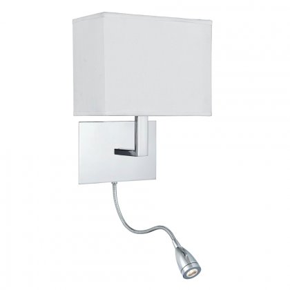 Searchlight Hotel Wall Light Adjustable-2Lt W/Bracket,Led Flexi Arm,Chrome,White Shade