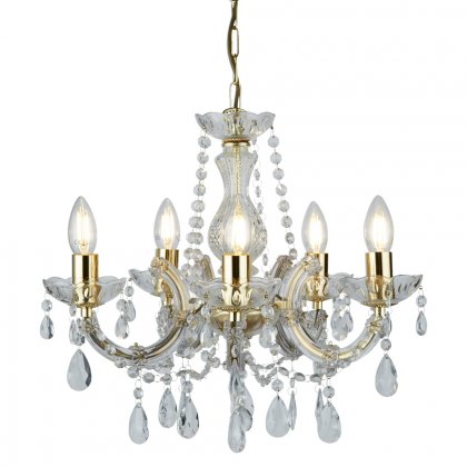 Searchlight Marie Therese-5Lt Ceiling, Polished Brass, Clear Crystal Glass