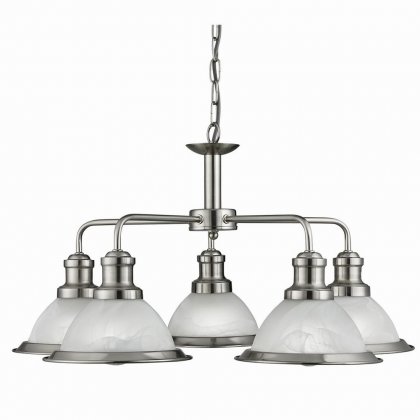 Searchlight Bistro 5 Light Ceiling Pendant Satin Silver & Glass