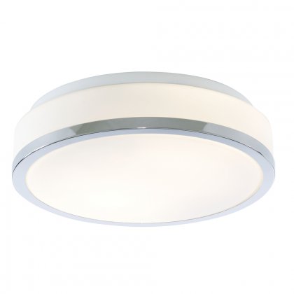 Searchlight Cheese-Bathroom-Ip44 2 Light Flush,Opal White Glass Shade W Chrome Trim Dia 28Cm