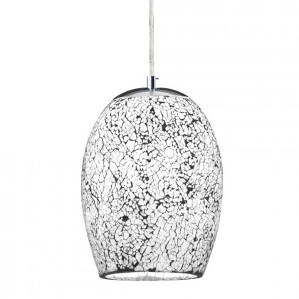 Searchlight Crackle-1Lt Pendant,White Mosaic Glass & Satin Silver Suspension