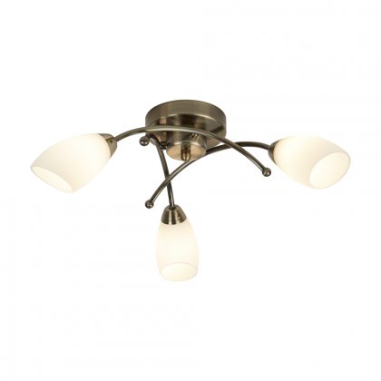 Searchlight Opera 3 Light Ant/Brass Flush With Opal Glass