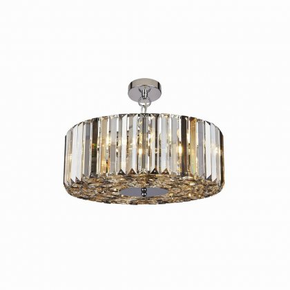 Searchlight Chapeau 5 Light Pendant/Semi-Flush- Amber, Smoke & Clear Crystal