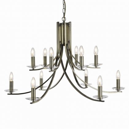 Searchlight Ascona 12 Light Pendant Antique Brass & Clear Glass Sconces