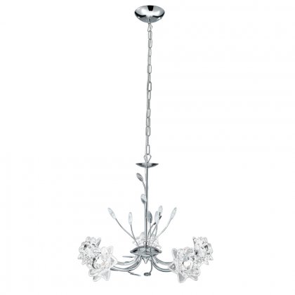 Searchlight Bellis 5 Light Ceiling, Chrome, Clear Flower Glass