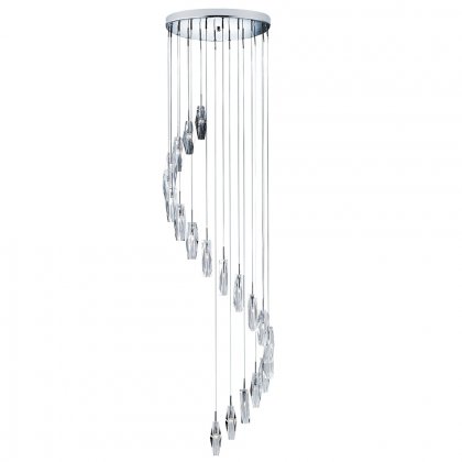 Searchlight Sculptured Ice 20 Light Multi-Drop Pendant-Chrome & Clear Crystal