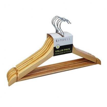 Orwell Wooden Flat Hanger with Trouser Bar 6pk