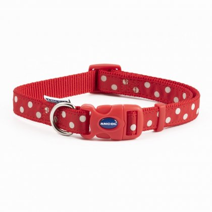 Ancol Nylon Adjustable Polka Dot Collar - Red 25-50cm