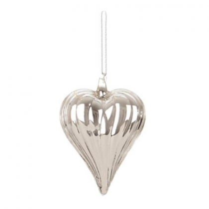 Premier Decorations 80mm Silver Ribbed Glass Heart