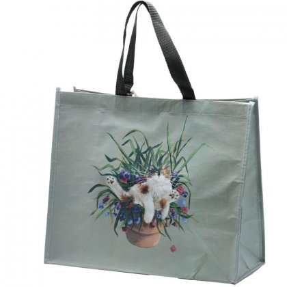 Puckator Recycled Plastic Bottles RPET Reusable Shopping Bag - Kim Haskins Floral Cat in Plant Pot