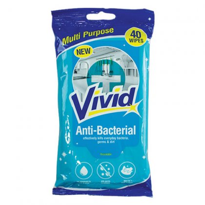 Vivid Anti-Bacterial Surface Wipes - 40 Wipes