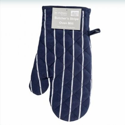 Le Chateau Navy Woven Butchers Stripe Single Oven Mitt