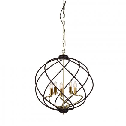 Searchlight Flow 5 Light Ceiling Pendant Black Metal & Satin Brass