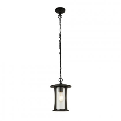 Searchlight Pagoda Outdoor Pendant IP44 Black Metal with Clear Glass