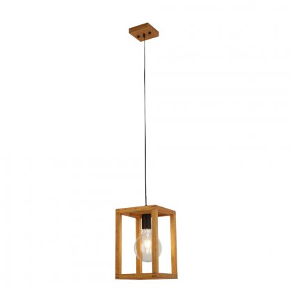 Searchlight Square Pendant Ceiling Light Wood & Black Metal