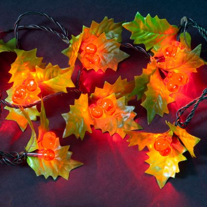 SnowTime Holly & Berry Lights with 50 Red LED