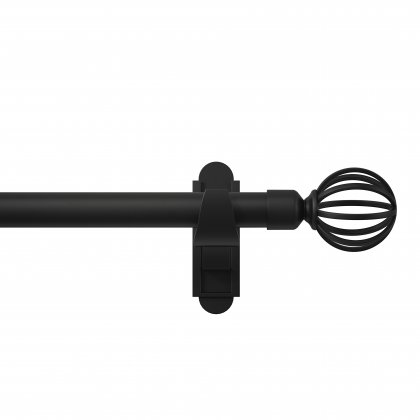 Rothley 25mm x 1219mm Curtain Pole with Cage Orb Finials, Brackets & Curtain Rings - Matt Black