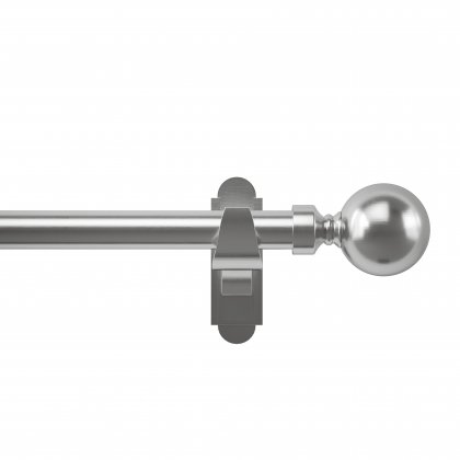 Rothley 25mm x 1219mm Curtain Pole with Solid Orb Finials, Brackets & Curtain Rings - Brushed Stainless Steel