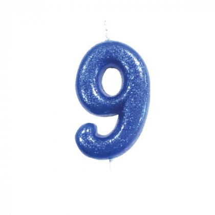 Anniversary House Age 9 Glitter Numeral Moulded Pick Candle - Blue