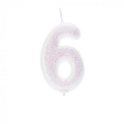 Anniversary House Age 6 Glitter Numeral Moulded Pick Candle - Iridescent