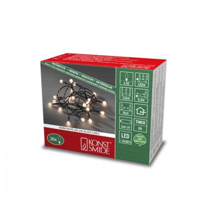 Konstsmide Battery Operated Set of 20 LED Cherry Lights with Black Wire - Warm White