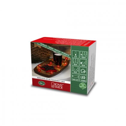 Konstsmide Battery Operated Set of 10 Small Metal Ball LED Lights - Red
