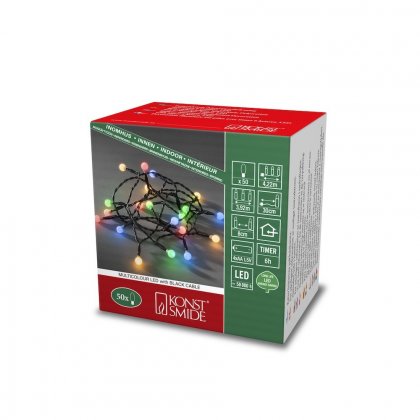 Konstsmide 50 Multi-coloured Cherry LED Lights with Black Wire