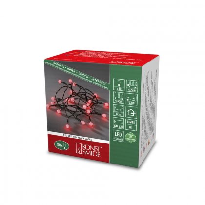 Konstsmide Battery Operated Set of 50 LED Cherry Lights with Black Wire - Red