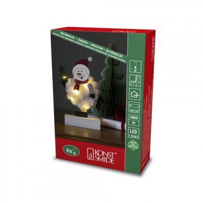 Konstsmide Battery Operated Wood & Cotton Snowman with 6 LED