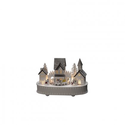 Konstsmide Battery Operated Wooden Houses & Church with Warm White LED