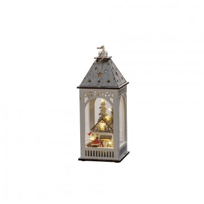 Konstsmide Battery Operated Wooden Lantern with Warm White LED - House