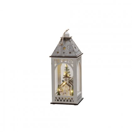 Konstsmide Battery Operated Wooden Lantern with Warm White LED - Church