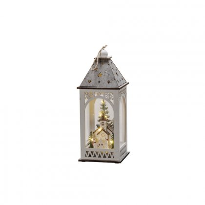 Konstsmide Wooden Lantern with Church - White