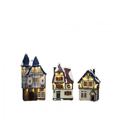 Konstsmide Battery/USB Operated Set of 3 Small Houses with Warm White LED