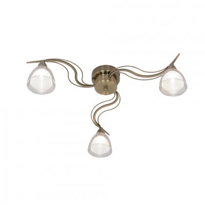 Oaks Lighting Portland 3 Arm Semi-Flush Ceiling Light Antique Brass