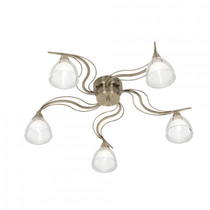 Oaks Lighting Portland 5 Arm Semi-Flush Ceiling Light Antique Brass