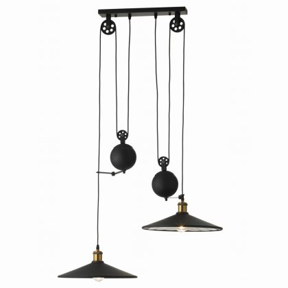 Oaks Lighting Bulan Rise & Fall Double Pendant Black