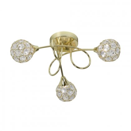 Oaks Lighting Lana 3 Arm Semi-Flush Ceiling Light Polished Brass