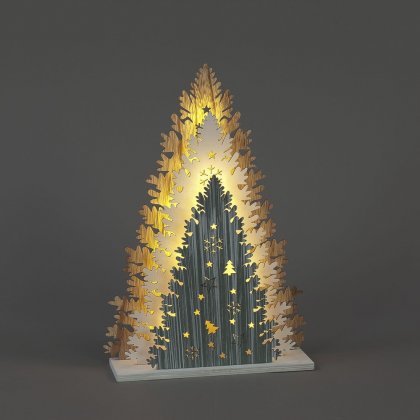 SnowTime Wooden 3 Coloured Tree with Warm White LED 40cm